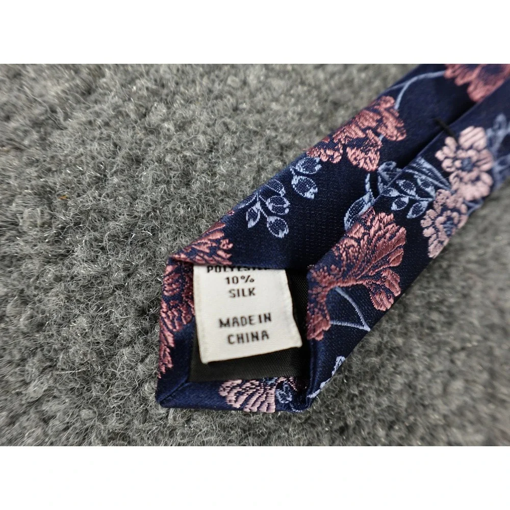 Bar III Necktie Mens OS Navy Blue Rose Floral Silk Blend‎ Slim 2.75